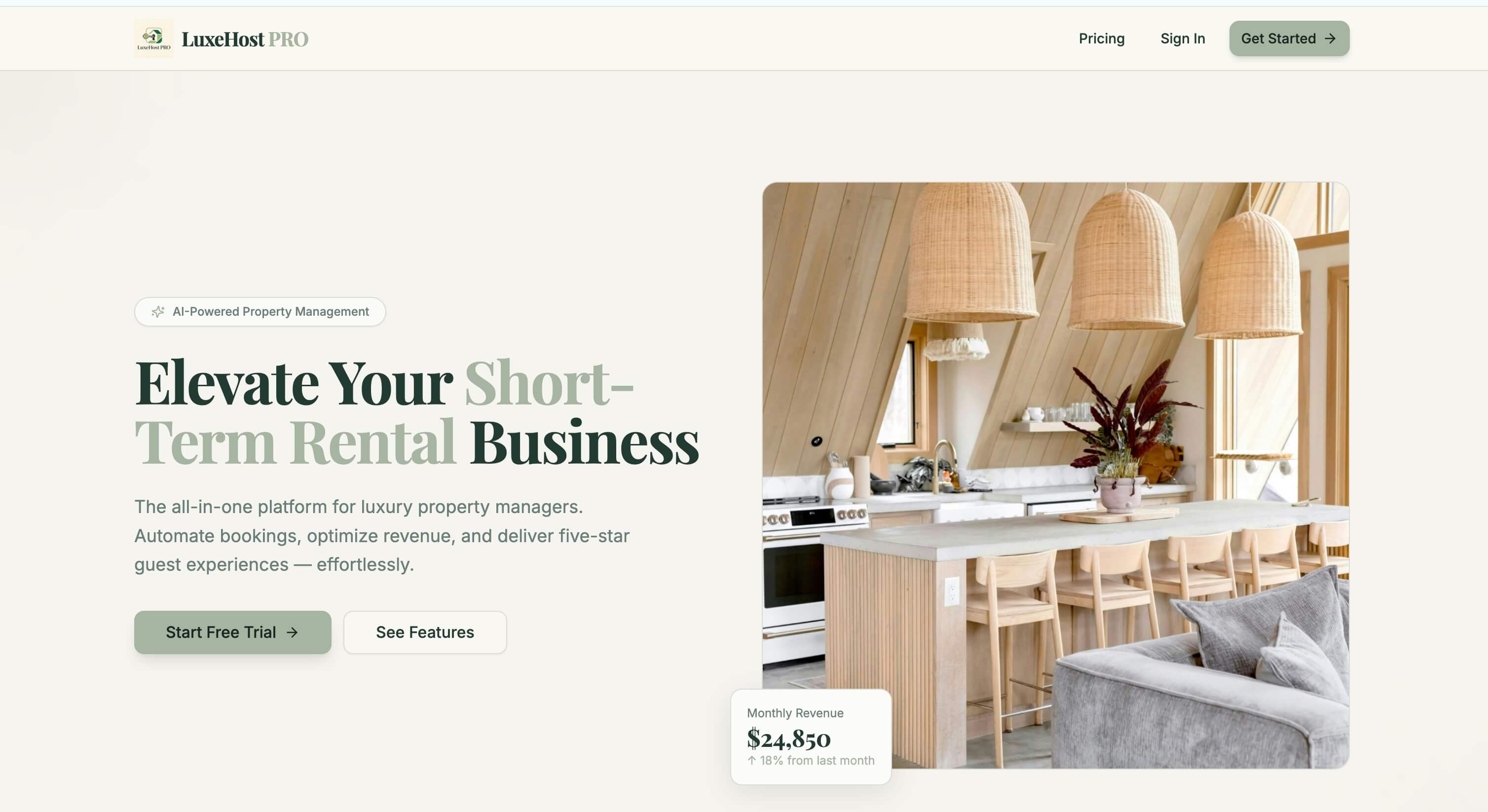 LuxeHost Pro website screenshot