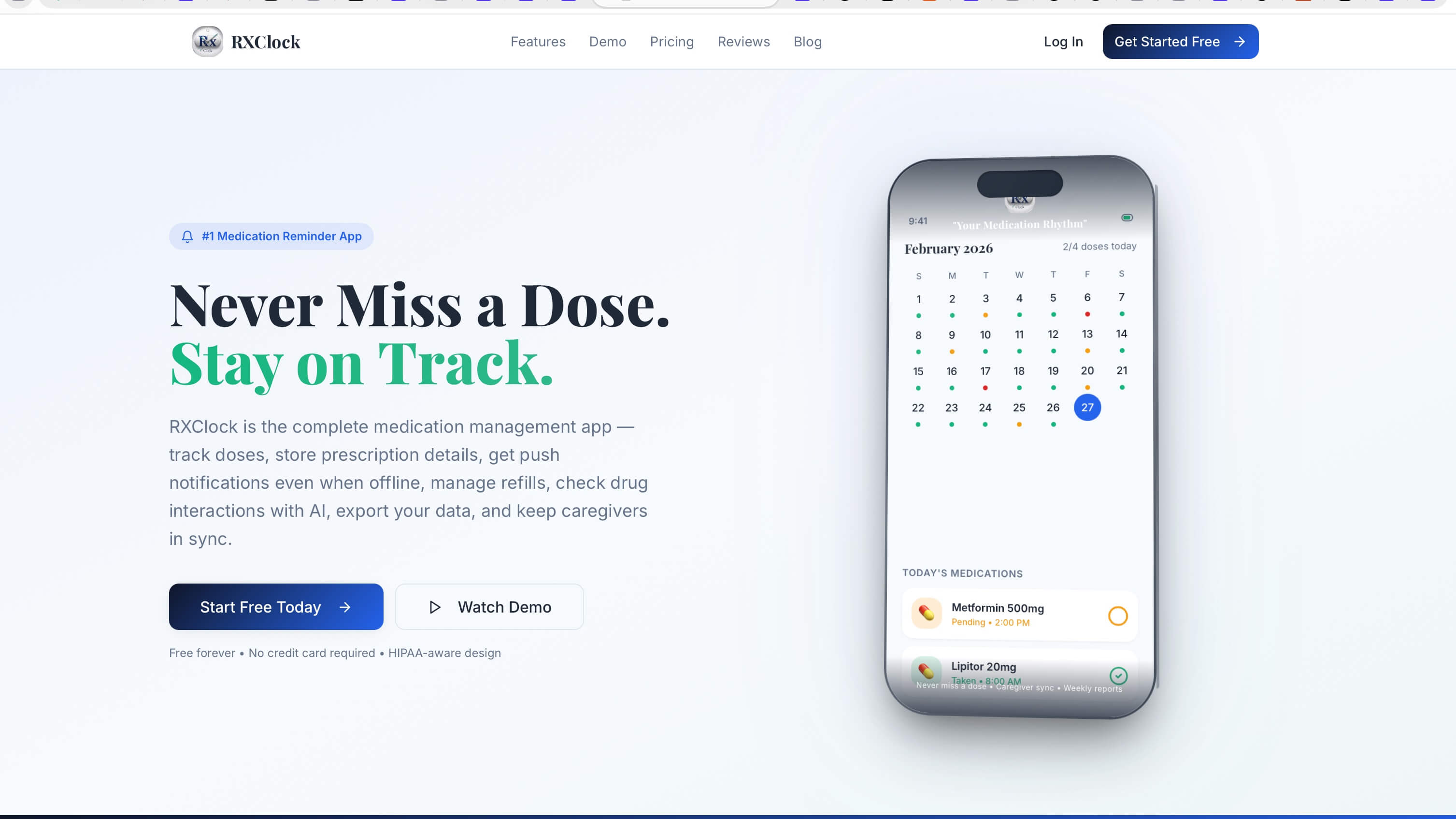 RxClock website screenshot