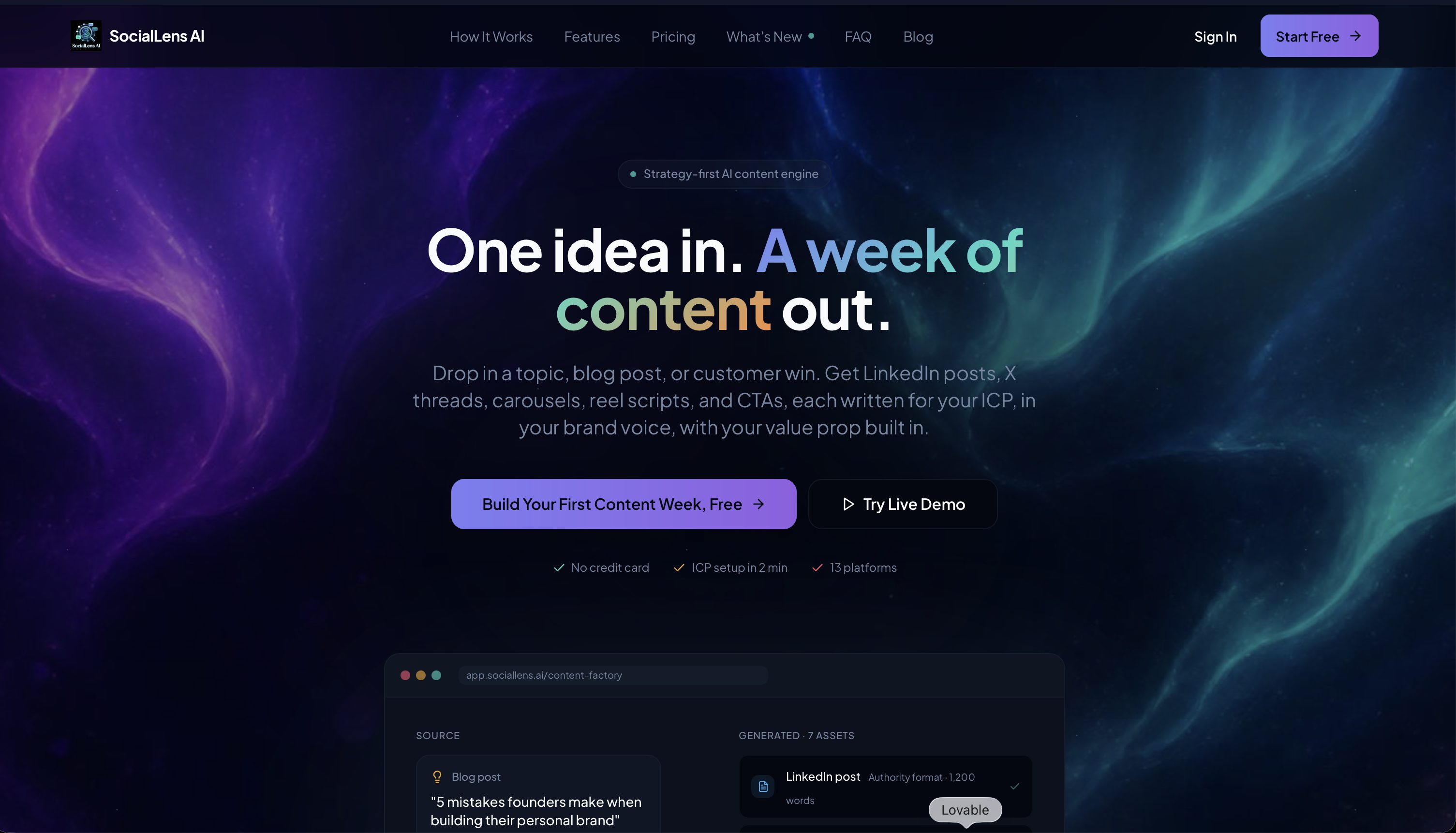 SocialLens AI website screenshot